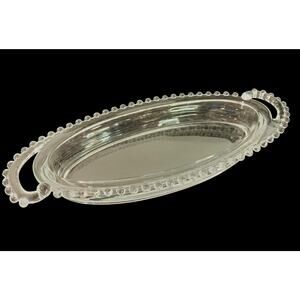 Imperial Glass Oval Celery Dish Beaded Curved Handle 13.5 Inch Candlewick